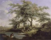 unknow artist, Natives Drawing Water form a pond with Warren Hastings-House at Alipur in the Distance